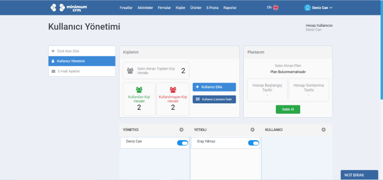 CRM setup for user management.