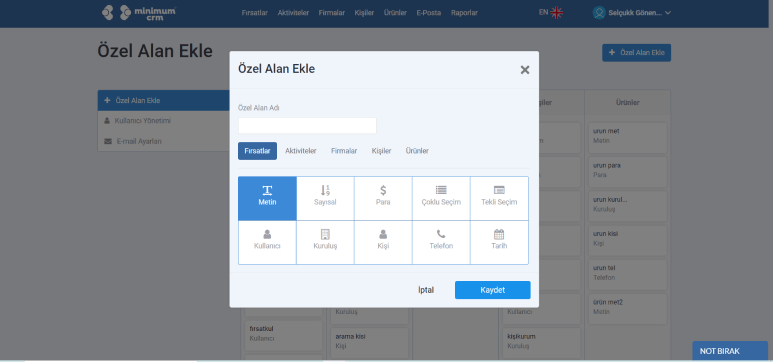 CRM setup to add custom fields.