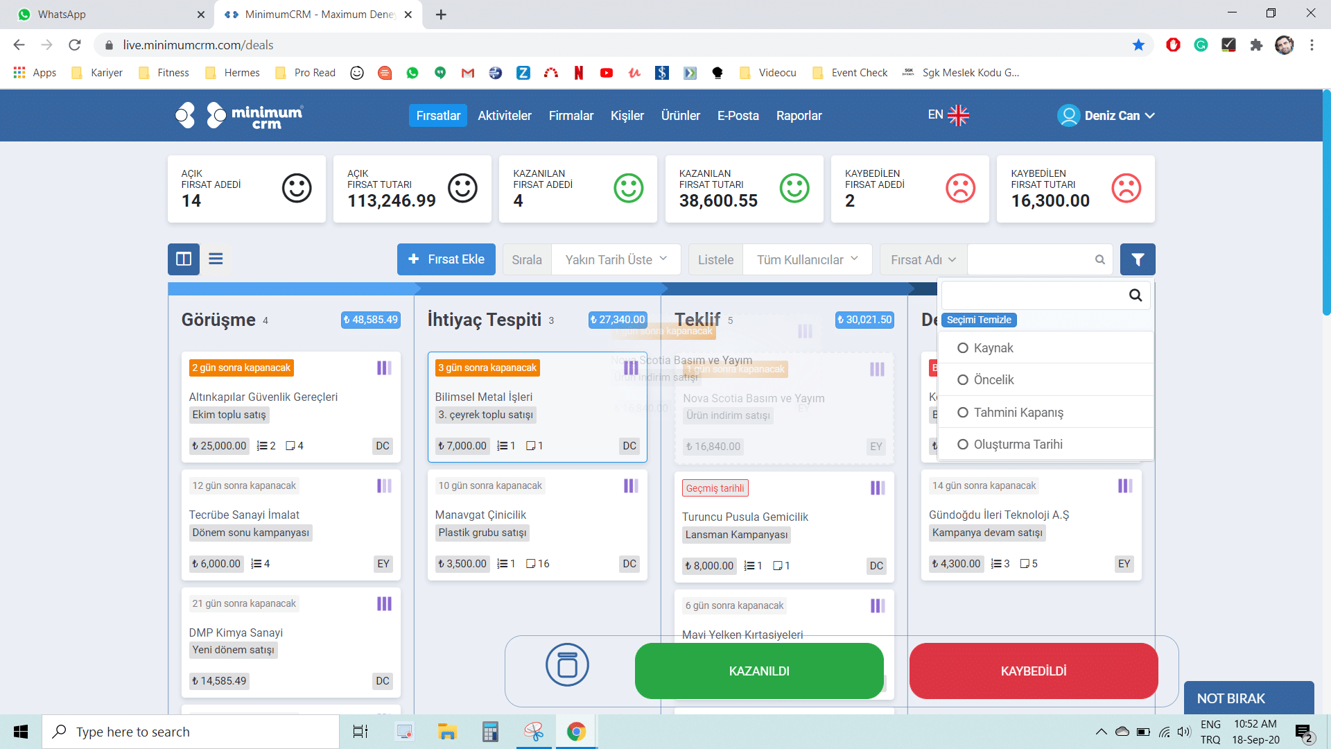 Minimum CRM Satış S&uuml;reci ve CRM yazılımı